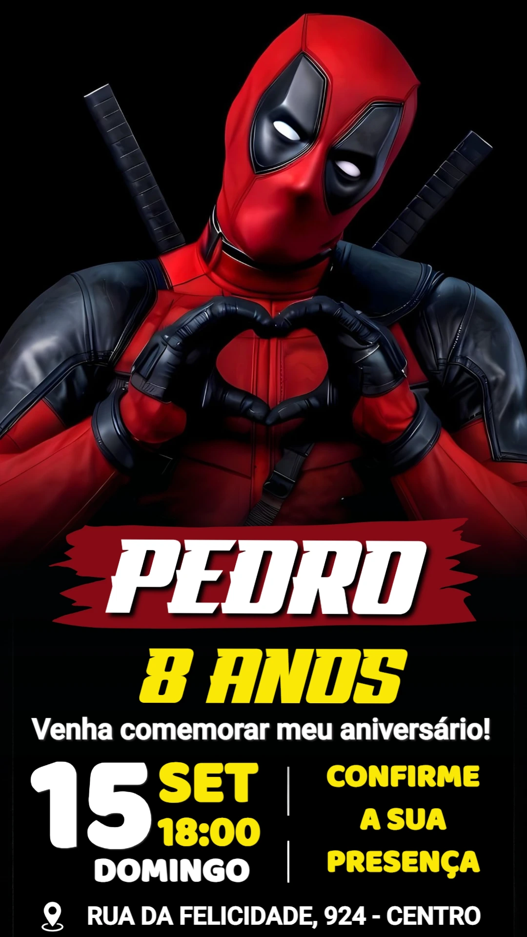 Convite Digital Deadpool Aniversário Modelo Editável Convite Digital Deadpool Aniversário Modelo Editável
