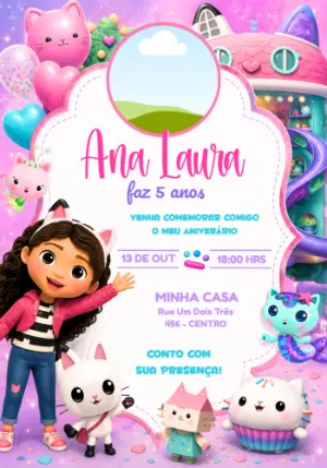 Convite A Casa Mágica da Gabby com Foto para Editar