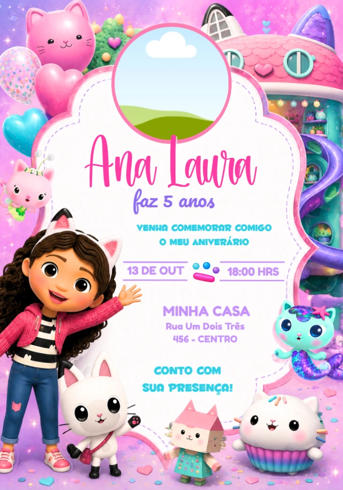 Convite A Casa Mágica da Gabby com Foto para Editar Convite A Casa Mágica da Gabby com Foto para Editar