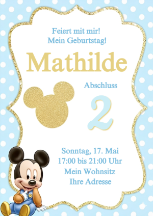 Baby Micky Geburtstagseinladung: Vorlage zum Bearbeiten