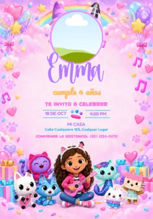 Invitación de Cumpleaños La Casa Mágica de Gabby con Foto Editable