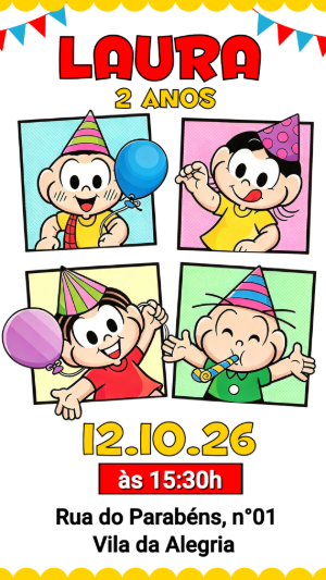 Convite de Aniversário Turma da Mônica Modelo Editável