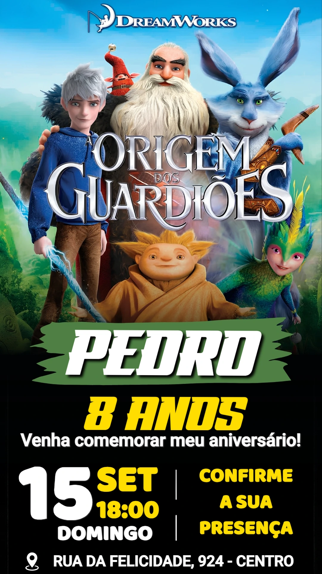 Convite de Aniversário A Origem dos Guardiões Editável Convite de Aniversário A Origem dos Guardiões Editável