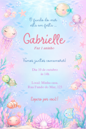 Convite Fundo do Mar Feminino Editável para Aniversário