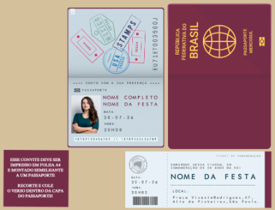 Convite Editável Tema Viagem Estilo Passaporte Brasileiro