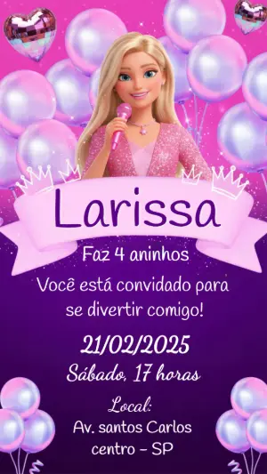 Convite Editável Aniversário Infantil Tema Barbie Pop Star
