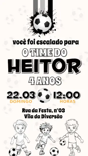 Convite de Aniversário Futebol Preto e Branco para Editar