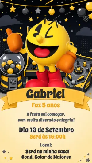 Convite de Aniversário Pac-Man: Modelo Digital Editável