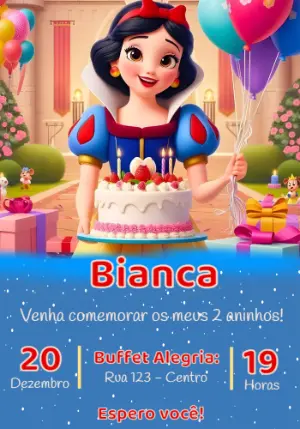 Convite de Aniversário Branca de Neve 3D Modelo Editável