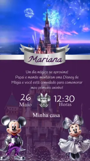 Convite Animado Aniversário Disney 100 Anos para Editar Online
