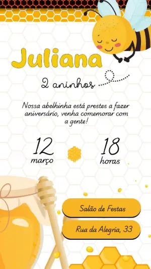 Convite de Aniversário Abelha Editável Online para Imprimir