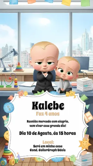 Convite de Aniversário Poderoso Chefinho para Editar Online