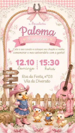 Convite de Aniversário Patinhos Boiadeira Editável