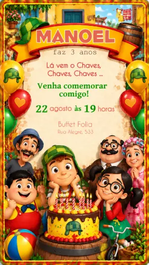 Convite de Aniversário da Turma do Chaves Modelo Editável