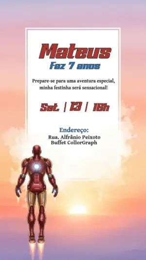 Convite Digital Homem de Ferro para Aniversário Infantil Editável