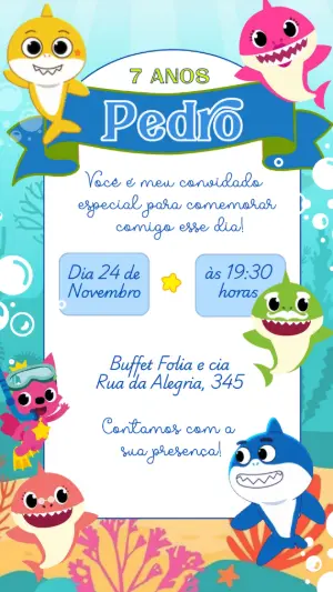 Convite Animado Aniversário Baby Shark para Editar Online