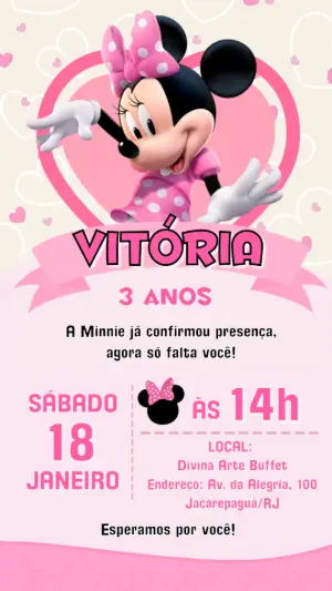Convite de Aniversário Minnie Rosa para Editar Online