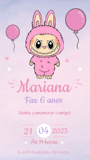 Convite Aniversário Labubu Monstrinho Fofo para Editar Online
