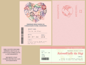 Convite de Aniversário Tema Viagem Passaporte Modelo Editável