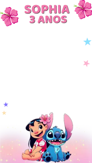 Modelo de Story Aniversário Lilo & Stitch Rosa Editável
