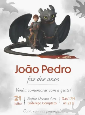 Convite de Aniversário Como Treinar o Seu Dragão Editável