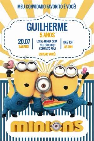 Convite de Aniversário Minions Editável