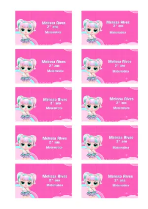 Etiqueta Escolar Boneca Fofa Rosa Modelo Editável para Imprimir