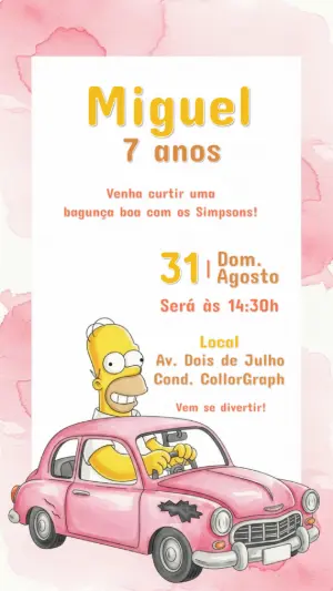 Convite de Aniversário Os Simpsons com Homer para Editar Online