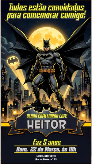 Convite de Aniversário Batman Estilo Quadrinhos para Editar