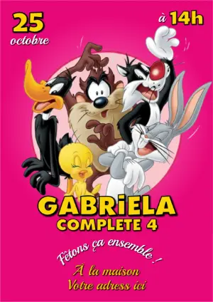 Invitation d'anniversaire Looney Tunes colorée à modifier