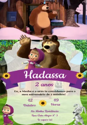 Convite Animado Aniversário Masha e o Urso para Editar