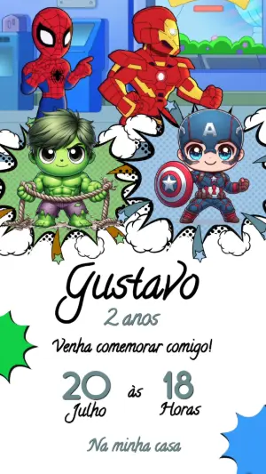 Convite Animado Aniversário Vingadores para Editar Online