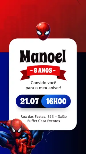 Convite Animado Homem-Aranha para Aniversário Infantil Editável