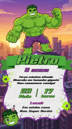 Convite de Aniversário Hulk Super-Herói para Editar Online
