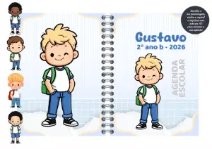Capa de Agenda Escolar Menino com Personagens para Editar