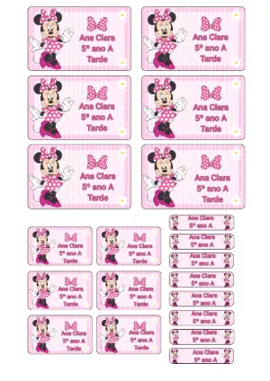 Etiquetas Escolares Minnie Rosa para Editar e Imprimir