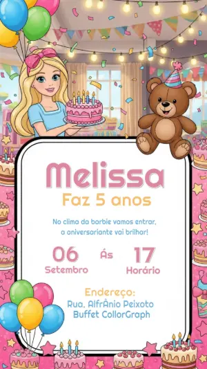 Convite de Aniversário Barbie para Editar Online Facilmente