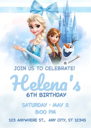Editable Frozen Birthday Invitation with Elsa & Anna