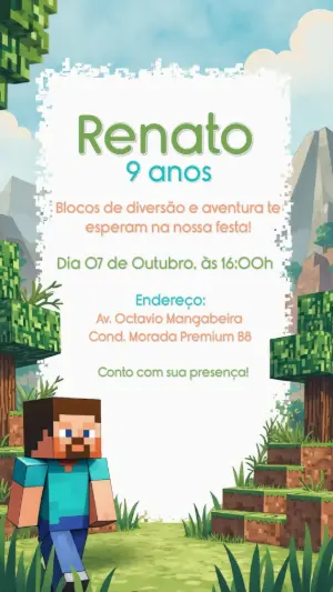 Convite de Aniversário Minecraft com Blocos para Editar Online