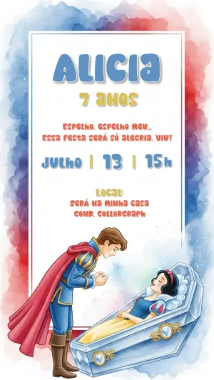 Convite de Aniversário Branca de Neve para Editar Online