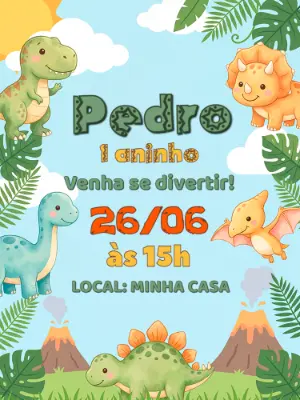 Invitación de cumpleaños Dinosaurio – Estático – Alegria no ar