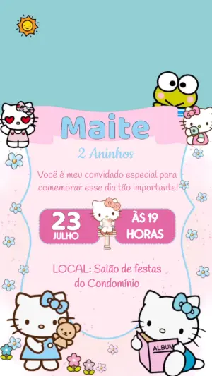 Convite Animado Aniversário Hello Kitty para Editar Online