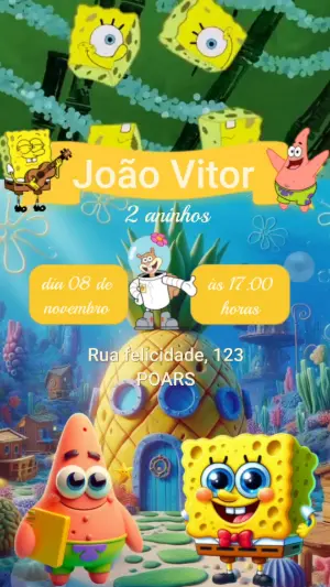 Convite Animado Bob Esponja: Vídeo de Aniversário Editável