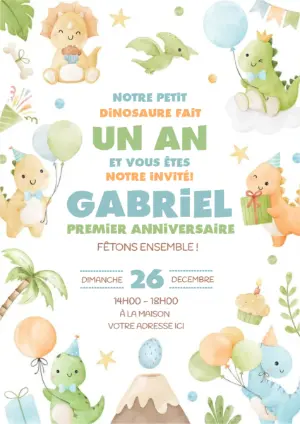 Invitation Anniversaire Dinosaure Garçon à Personnaliser en Ligne