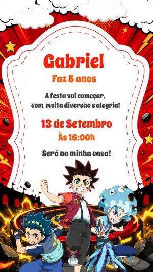 Convite de Aniversário Beyblade para Editar Online