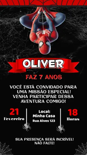Convite Aniversário Homem Aranha para Editar Online