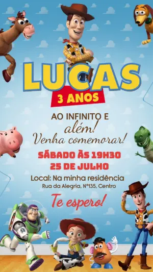 Convite Animado Toy Story: Vídeo de Aniversário para Editar