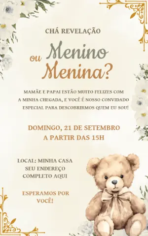 Convite Chá Revelação Ursinho Teddy