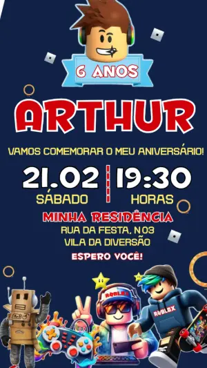 Convite de Aniversário Roblox Menino para Editar e Enviar