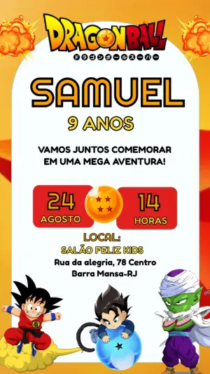 Convite de Aniversário Dragon Ball Infantil para Editar